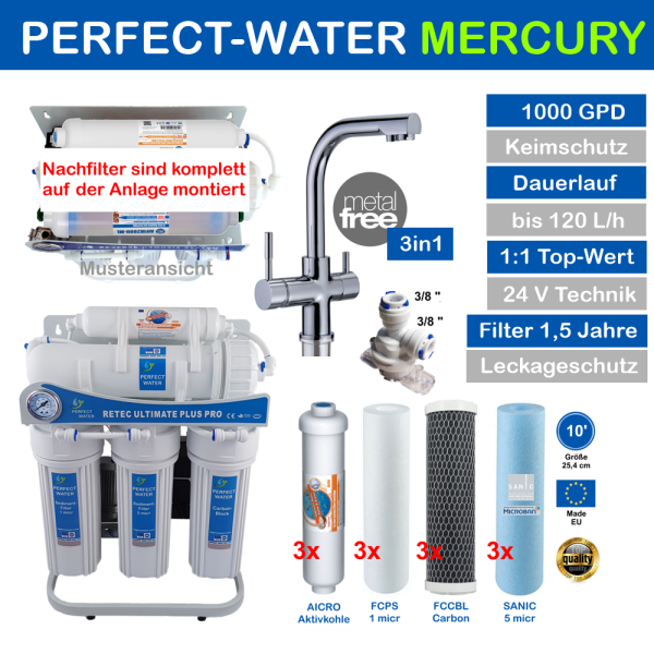 1000 GPD Osmoseanlage RETEC MERCURY Ultimate PLUS PRO Perfect-Water