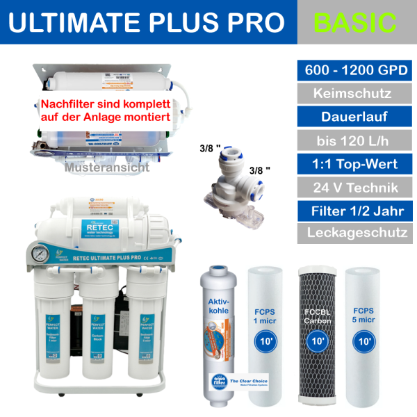 600-1200 GPD RETEC Ultimate PLUS Basic Osmoseanlage Wasserfilter Perfect-Water